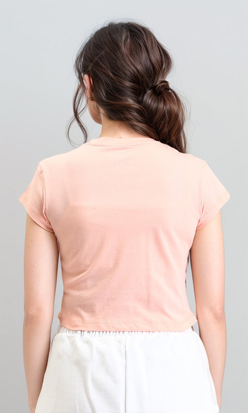 R208135 - Short Sleeves Tee with Front Twist Knot - Light Salmon