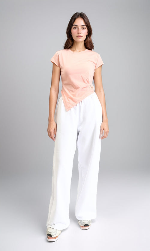 R208135 - Short Sleeves Tee with Front Twist Knot - Light Salmon