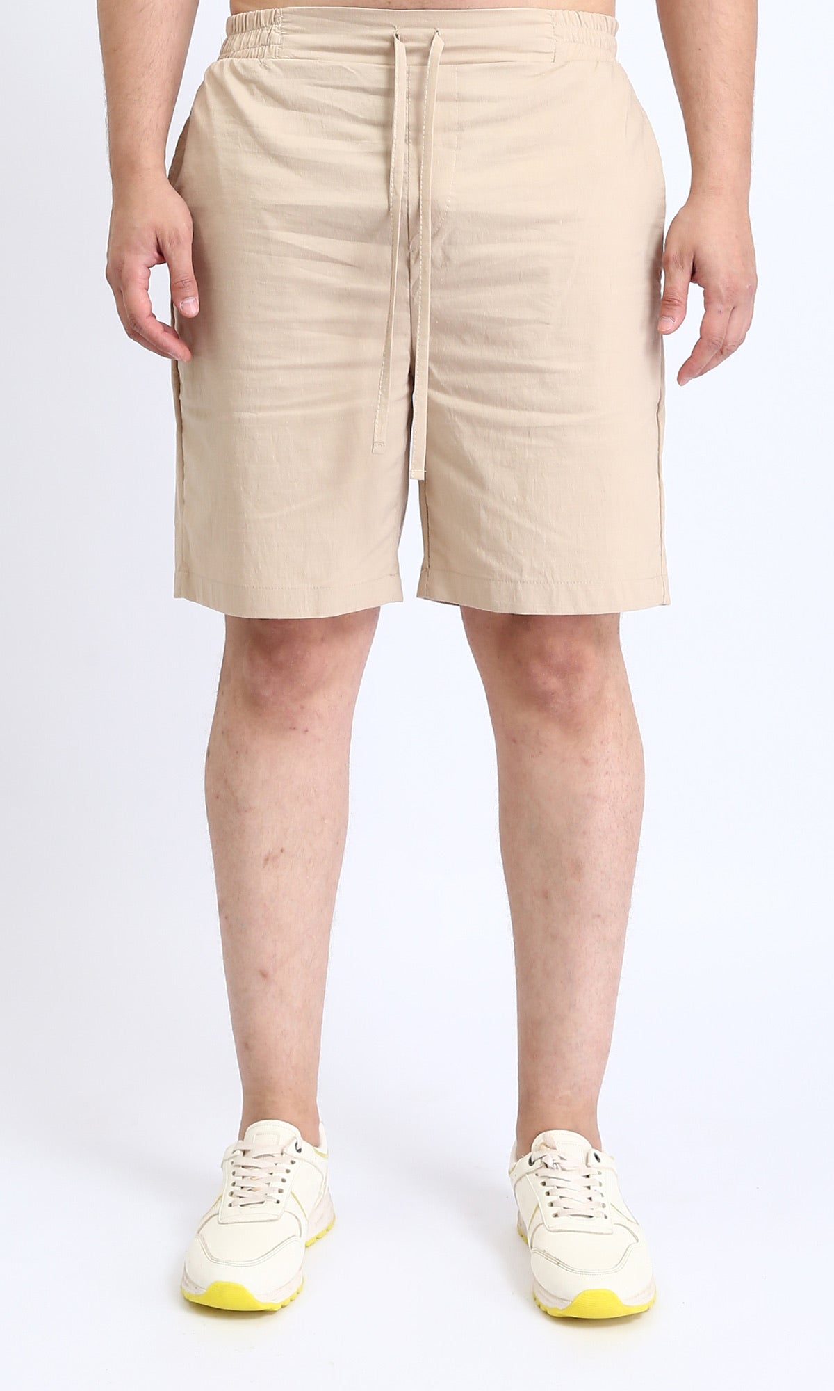 Solid Slip On Casual Shorts - Dark Beige