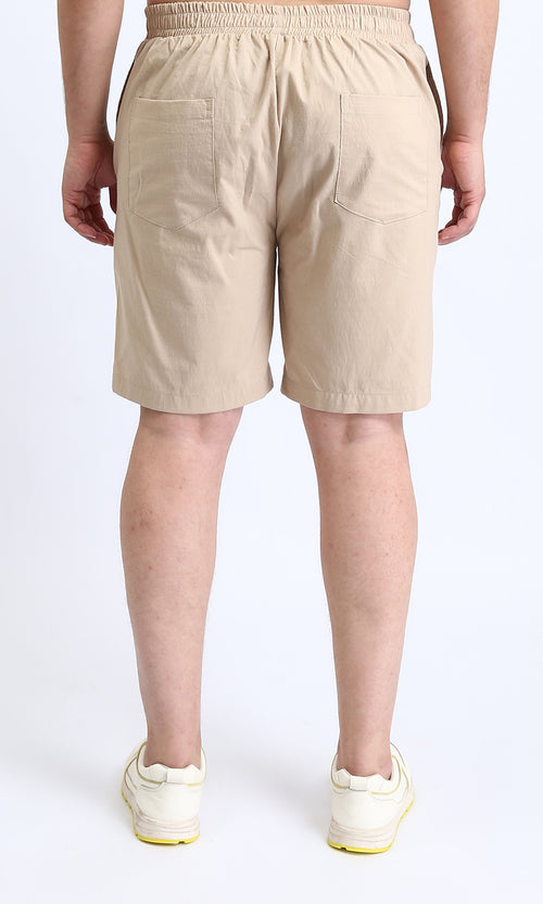 R208143 - Solid Slip On Casual Shorts - Dark Beige