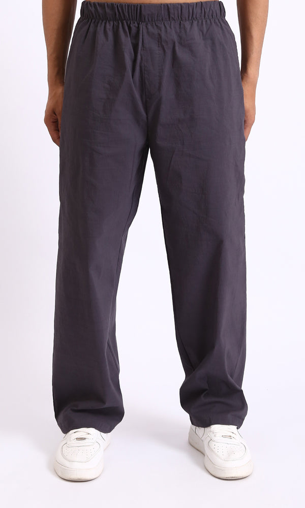 R208146 - Elastic Waist Solid Casual Pants - Dark Grey