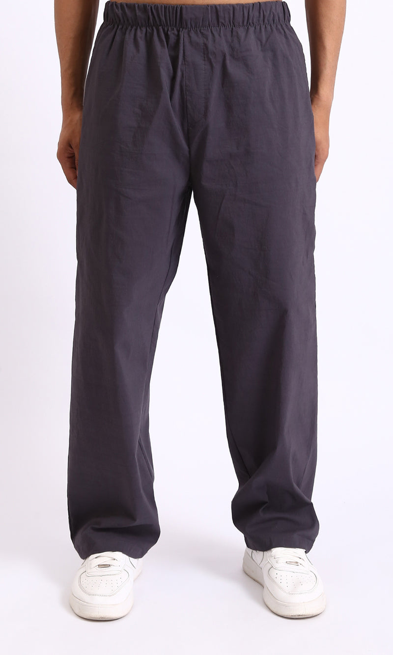 R208146 - Elastic Waist Solid Casual Pants - Dark Grey