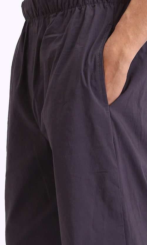 R208146 - Elastic Waist Solid Casual Pants - Dark Grey