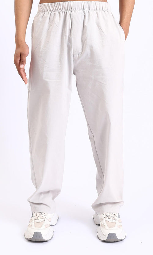 R208147-Elastic Waist Slip On Casual Pants - Light Grey