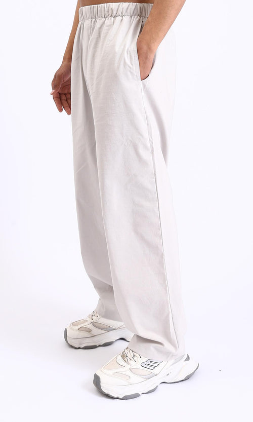R208147-Elastic Waist Slip On Casual Pants - Light Grey