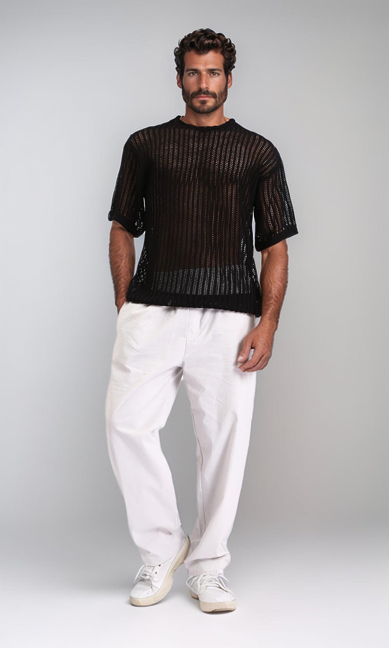 R208147-Elastic Waist Slip On Casual Pants - Light Grey