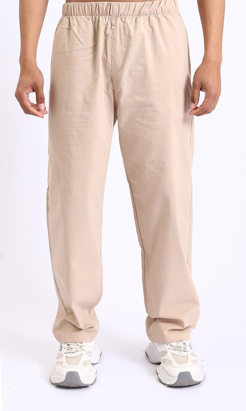 R208148-Elastic Waist Slip On Casual Pants - Beige