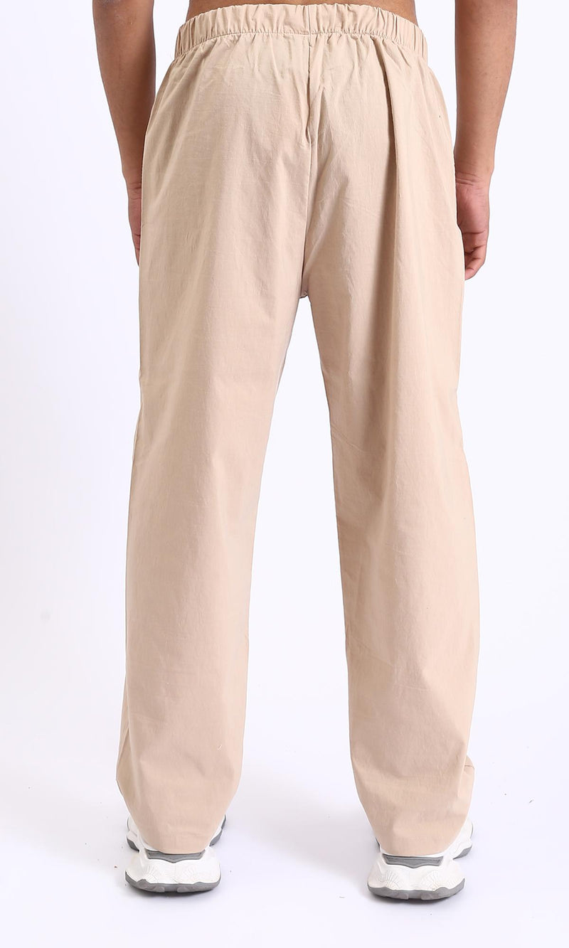 R208148-Elastic Waist Slip On Casual Pants - Beige