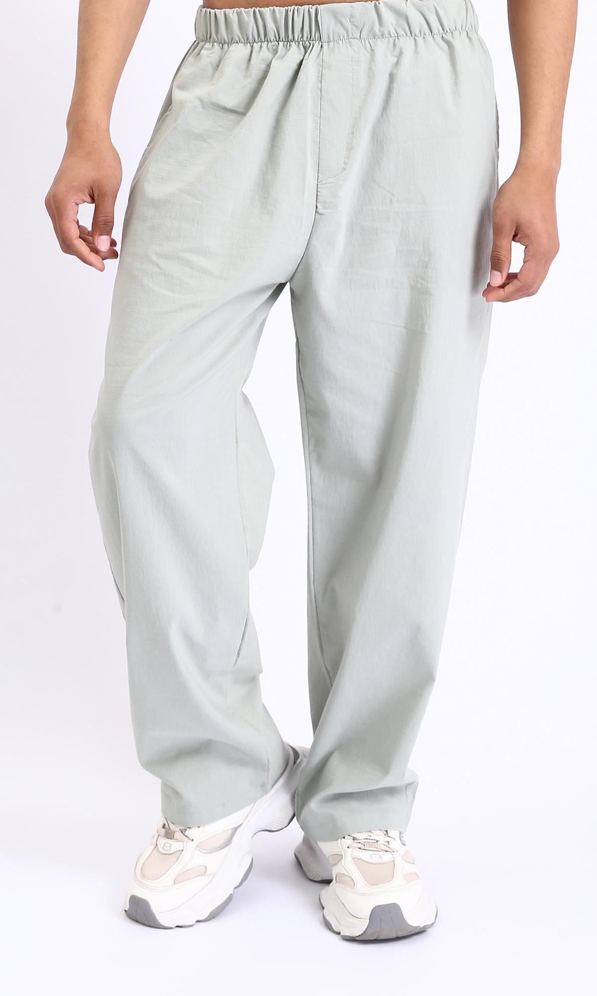 Elastic Waist Slip On Casual Pants - Mint Green