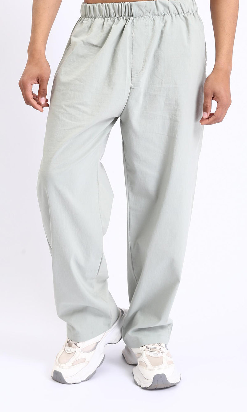 R208149-Elastic Waist Slip On Casual Pants - Mint Green