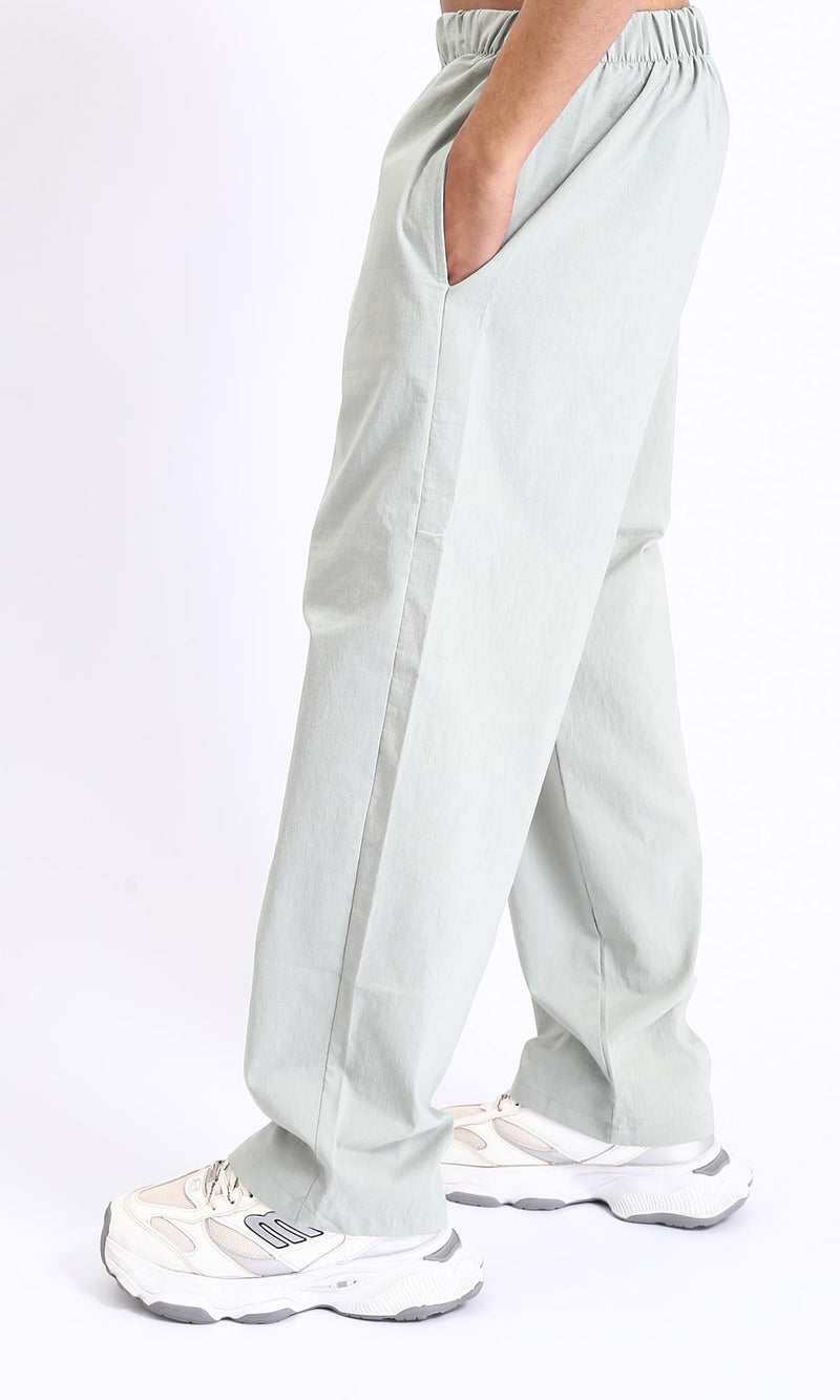R208149-Elastic Waist Slip On Casual Pants - Mint Green