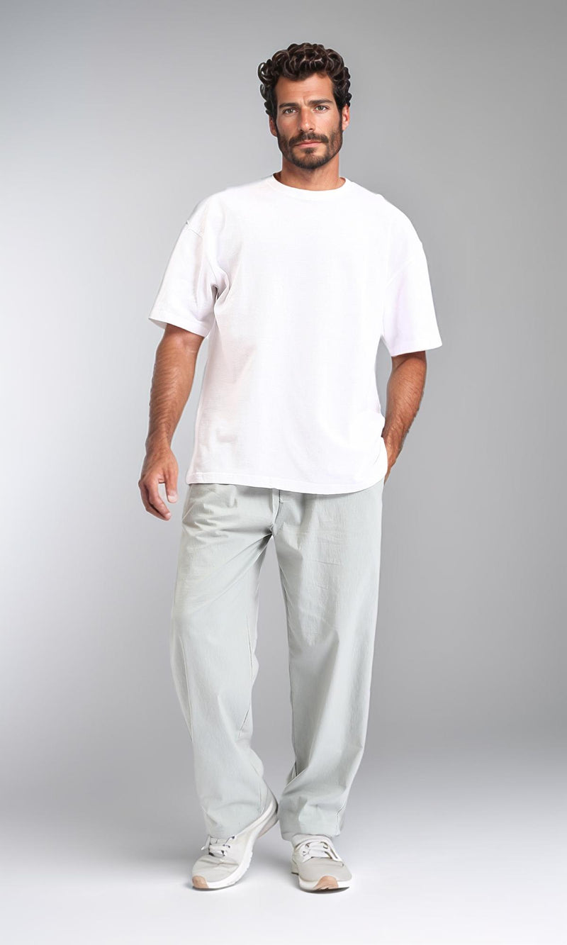 R208149-Elastic Waist Slip On Casual Pants - Mint Green