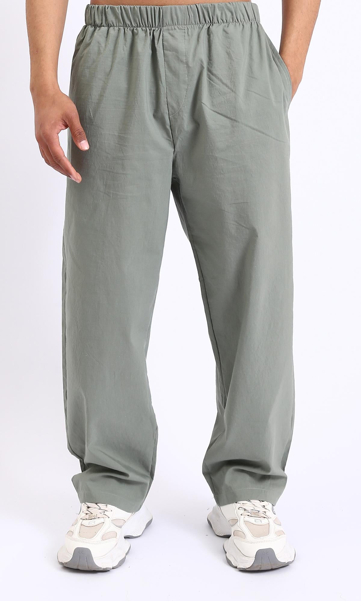 R208150-Elastic Waist Slip On Casual Pants - Dark Olive