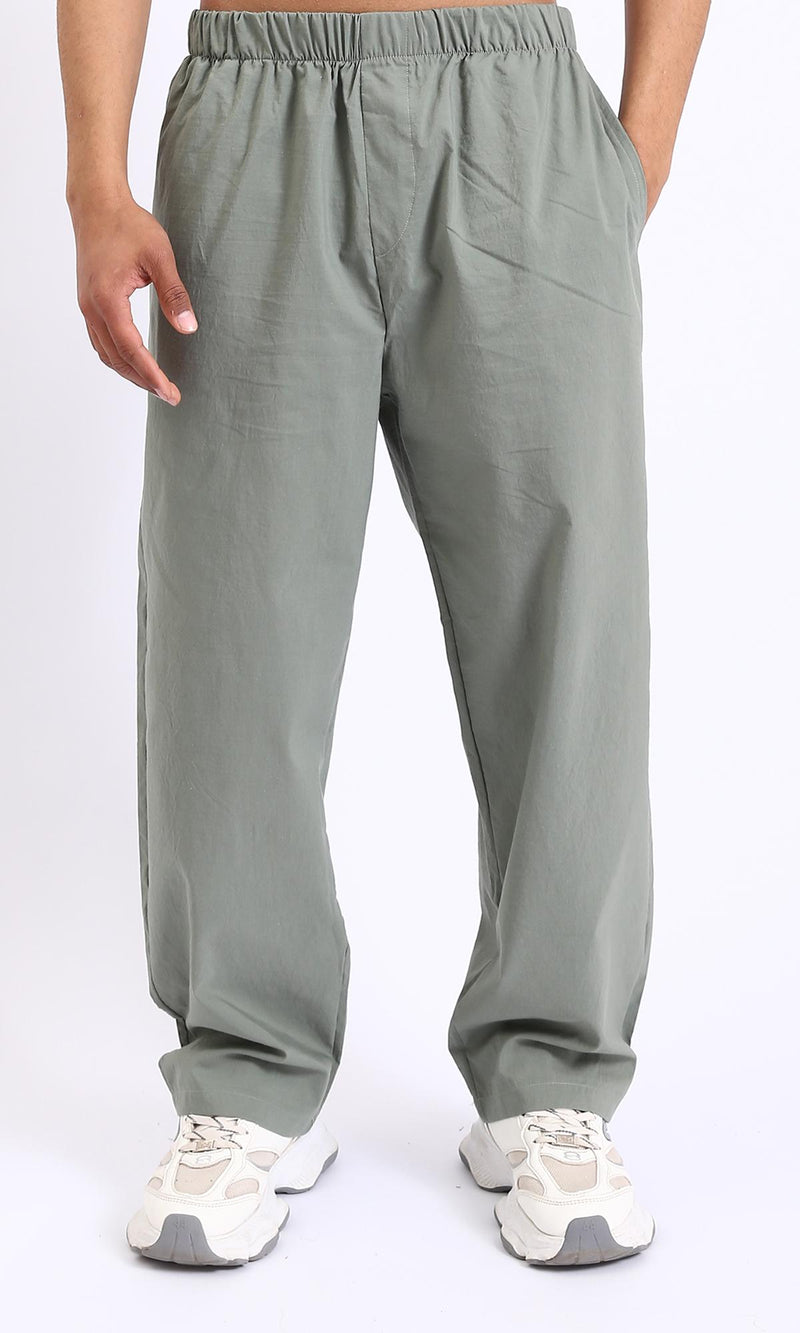 R208150-Elastic Waist Slip On Casual Pants - Dark Olive