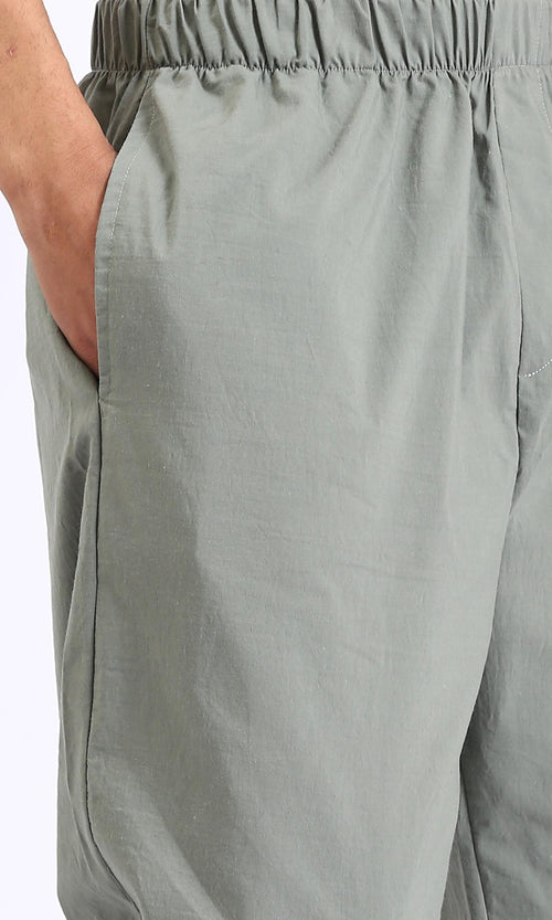 R208150-Elastic Waist Slip On Casual Pants - Dark Olive