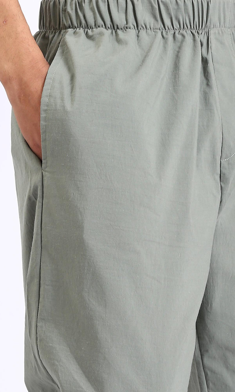 R208150-Elastic Waist Slip On Casual Pants - Dark Olive