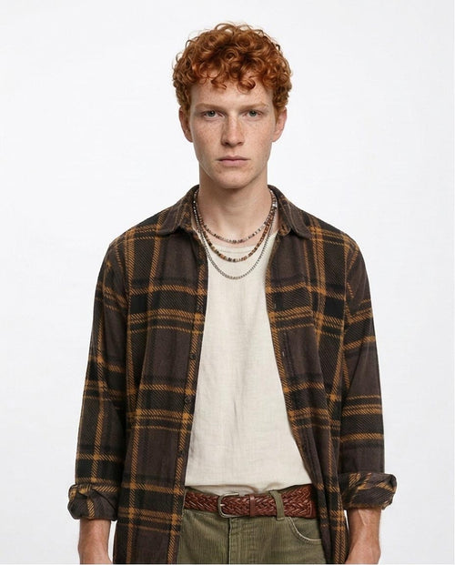 Tartan Shirt with Classic Collar - Black & Camel