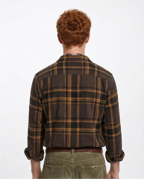 R208151 - Tartan Shirt with Classic Collar - Black & Camel