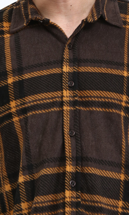 R208151 - Tartan Shirt with Classic Collar - Black & Camel