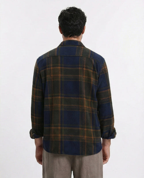 R208153 - Tartan Shirt with Classic Collar - Navy Blue & Camel