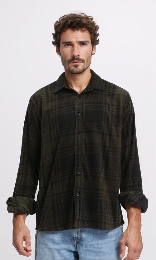 R208154 - Tartan Shirt with Classic Collar - Black & Dark Olive
