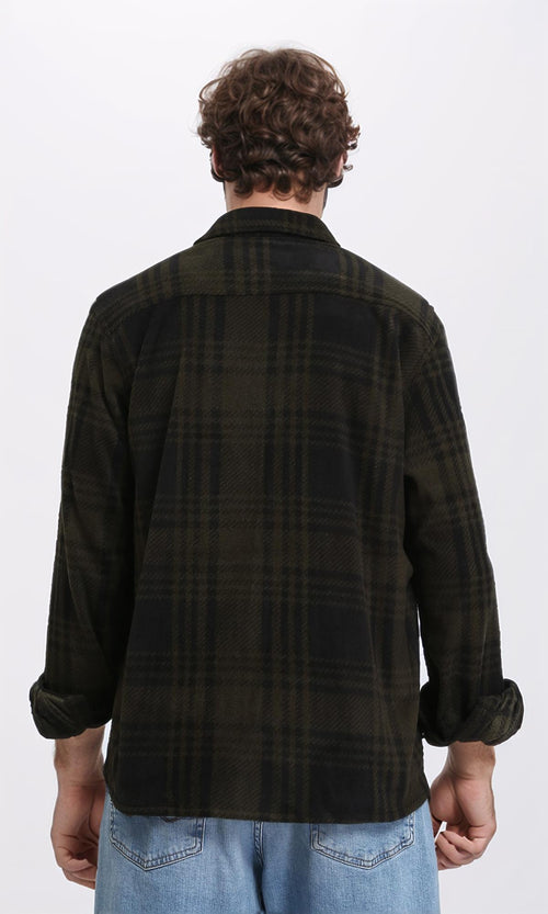 R208154 - Tartan Shirt with Classic Collar - Black & Dark Olive