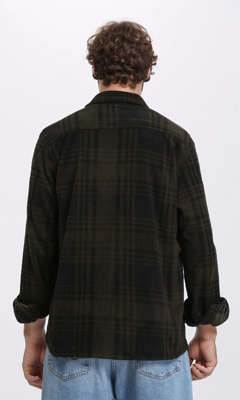 R208154 - Tartan Shirt with Classic Collar - Black & Dark Olive