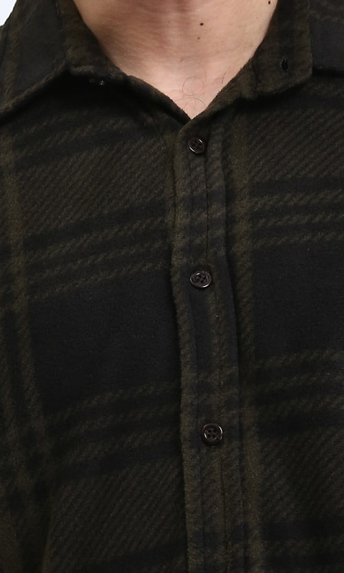 R208154 - Tartan Shirt with Classic Collar - Black & Dark Olive