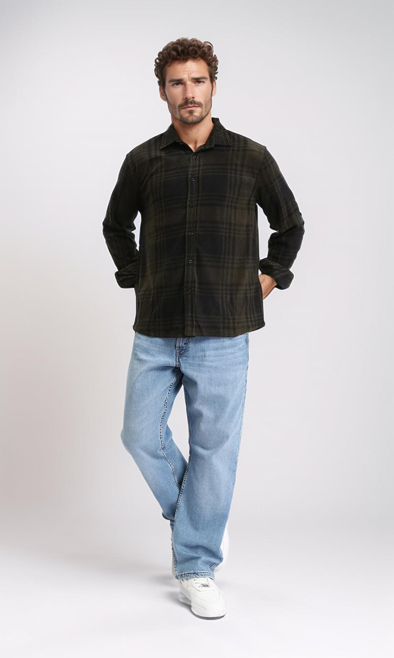 R208154 - Tartan Shirt with Classic Collar - Black & Dark Olive