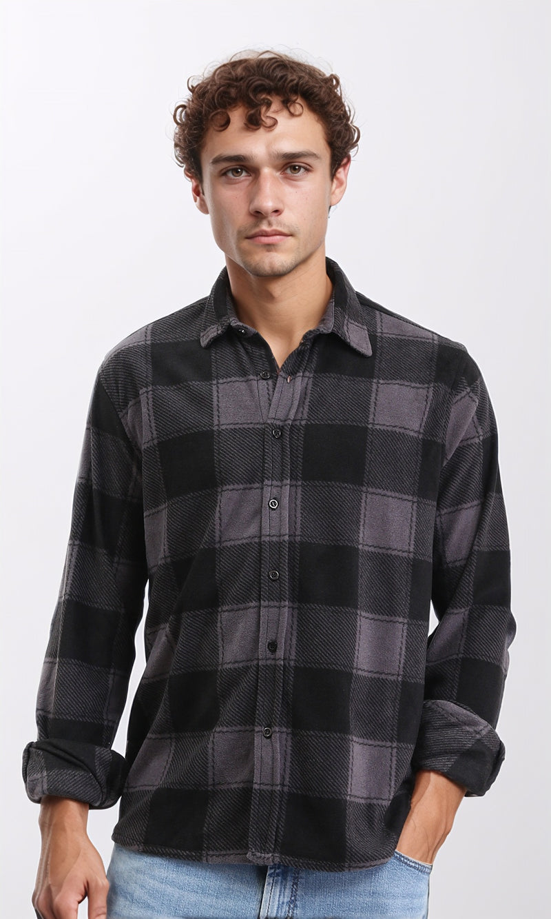 R208155 - Tartan Shirt with Classic Collar - Black & Grey