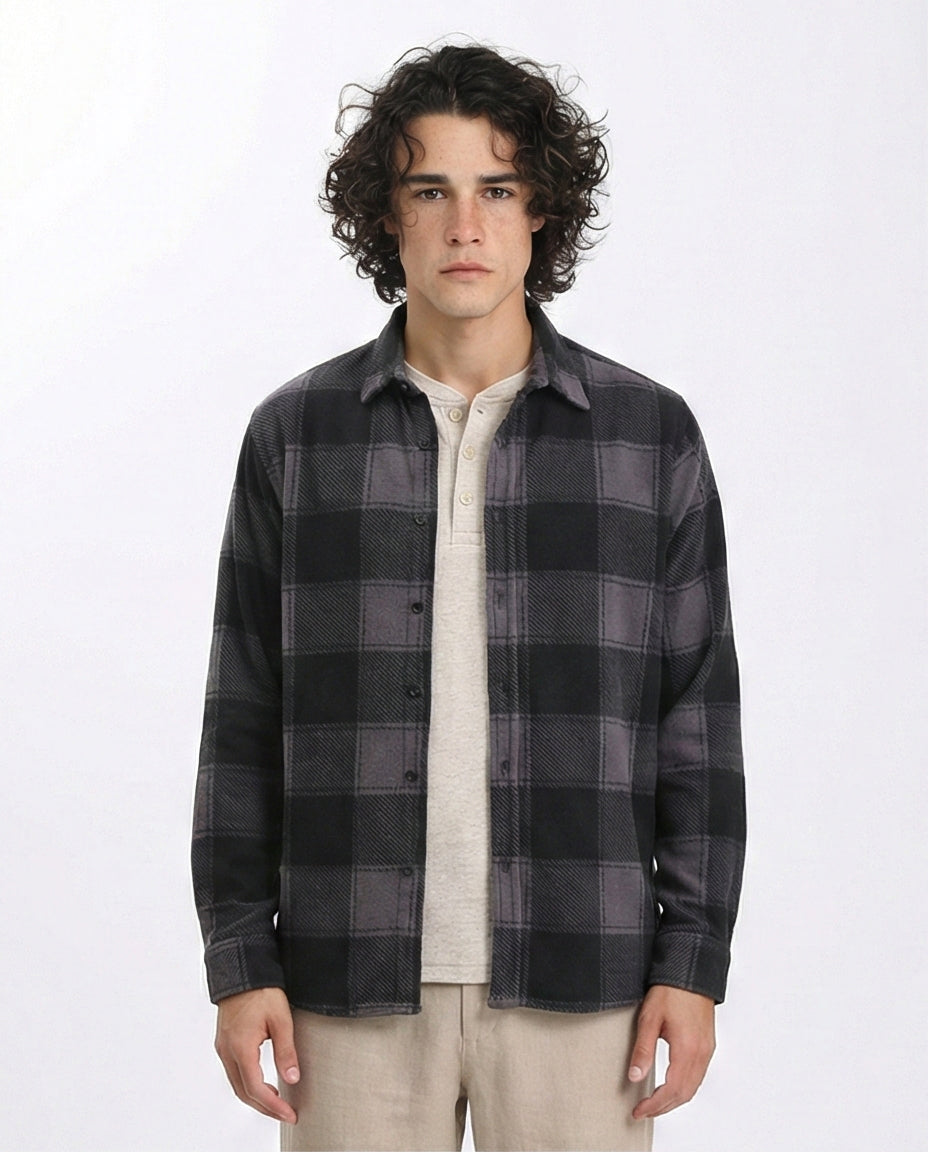 Tartan Shirt with Classic Collar - Black & Grey