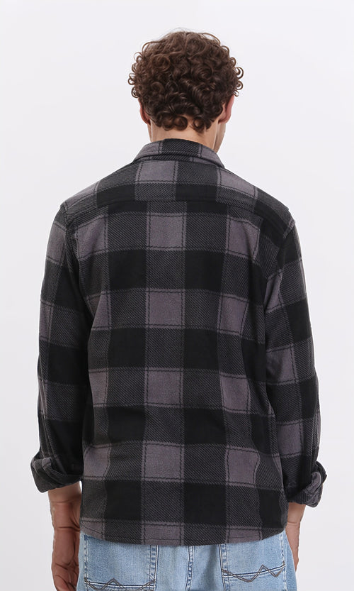 R208155 - Tartan Shirt with Classic Collar - Black & Grey