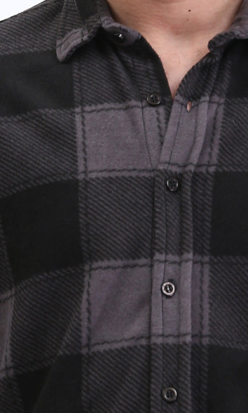 R208155 - Tartan Shirt with Classic Collar - Black & Grey