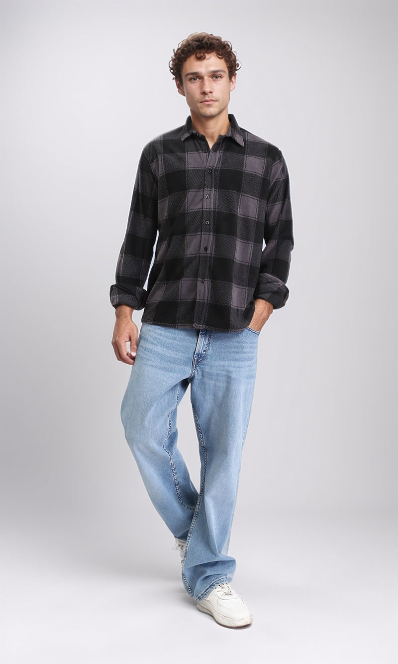 R208155 - Tartan Shirt with Classic Collar - Black & Grey