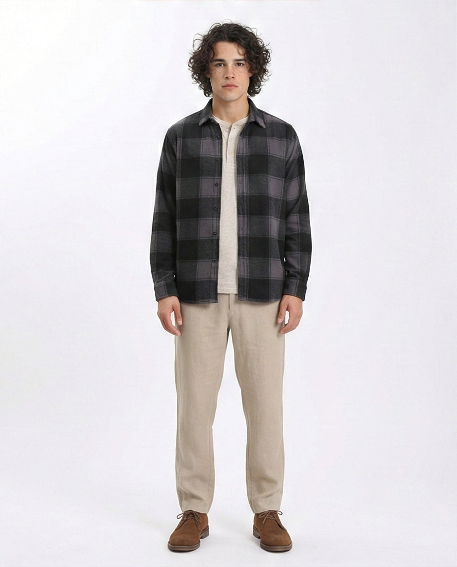 R208155 - Tartan Shirt with Classic Collar - Black & Grey