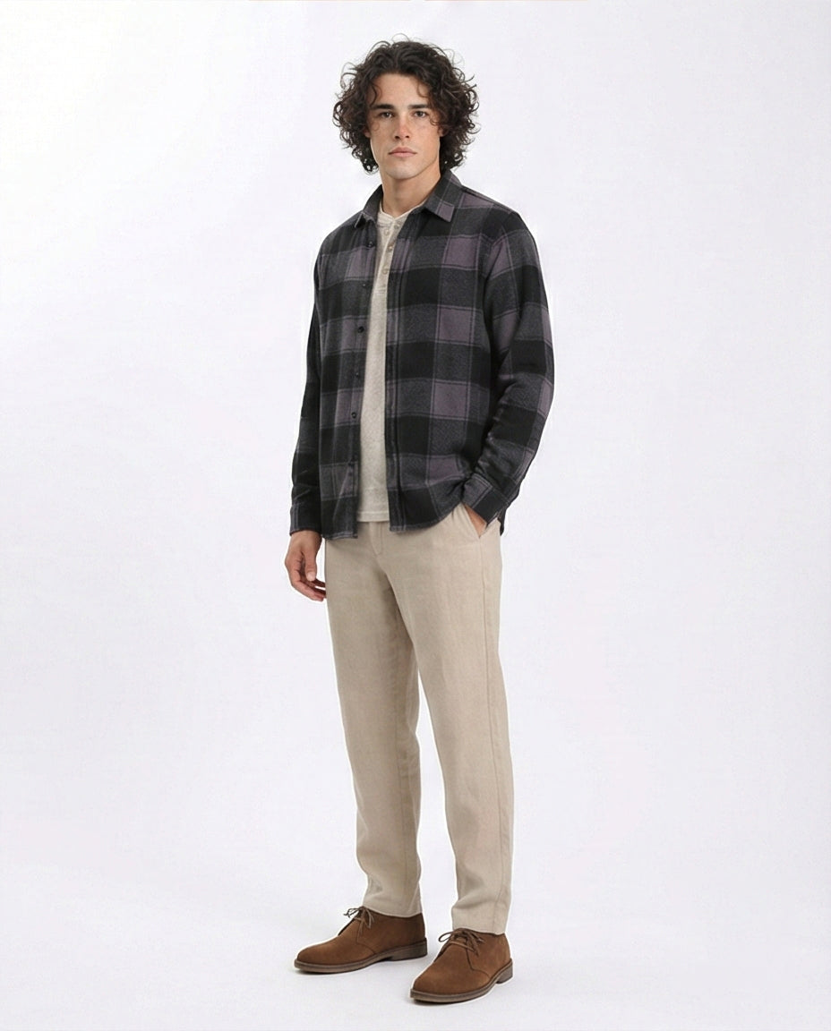 R208155 - Tartan Shirt with Classic Collar - Black & Grey