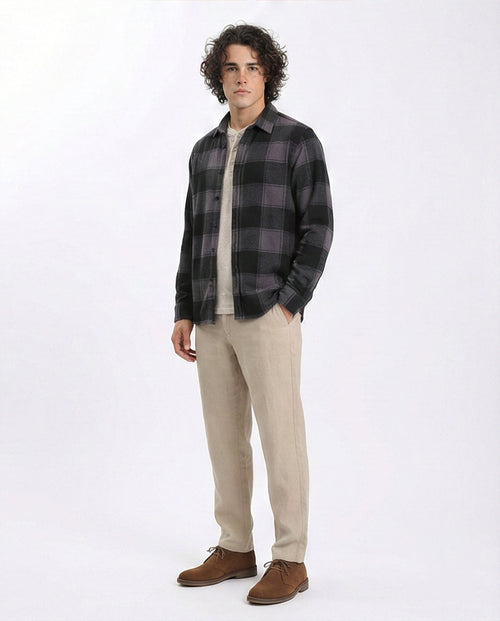 R208155 - Tartan Shirt with Classic Collar - Black & Grey