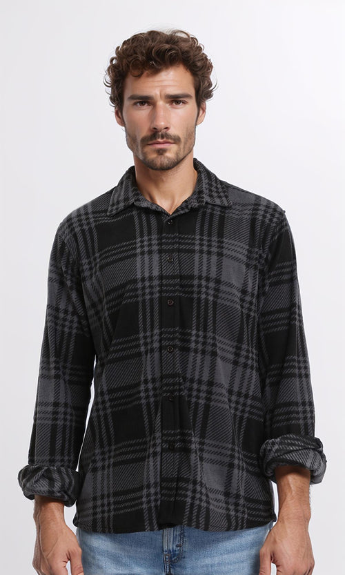 R208156 - Tartan Shirt with Classic Collar - Black & Dark Grey