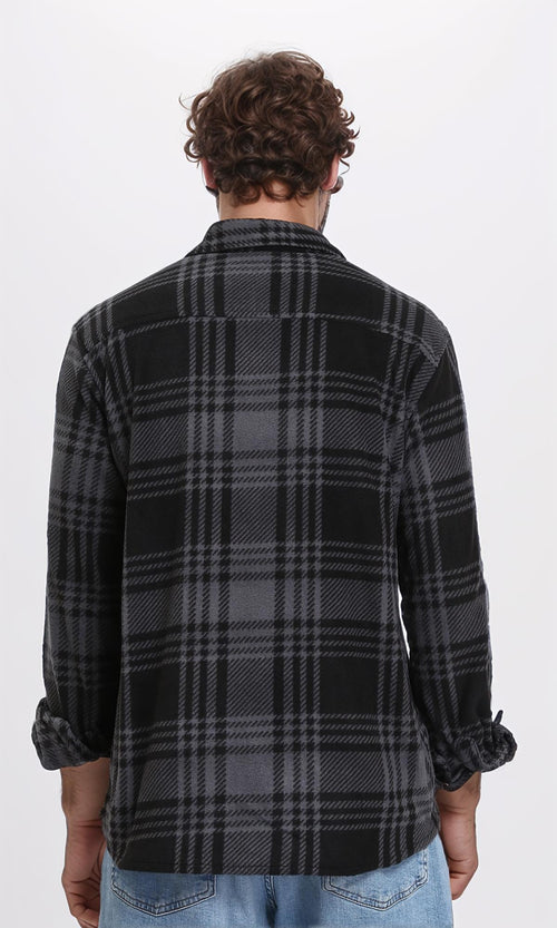 R208156 - Tartan Shirt with Classic Collar - Black & Dark Grey
