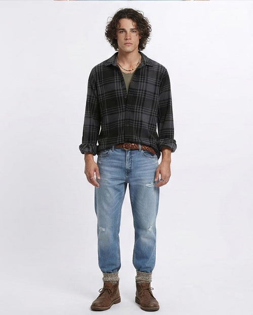 Ravin Men’s Relaxed-Fit  Plaid Shirt – Charcoal & Black - R208156