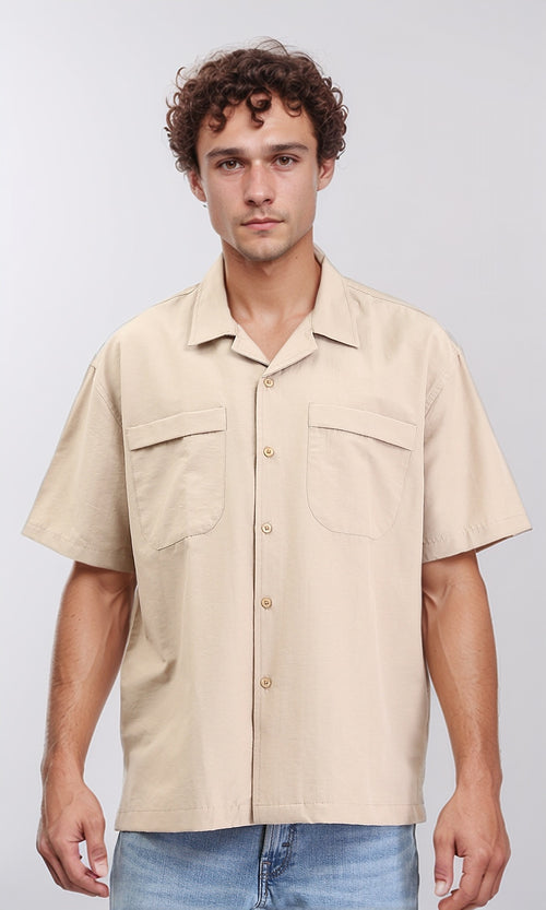 R208157 - Elbow Sleeves Shirt with Front Pockets - Sand