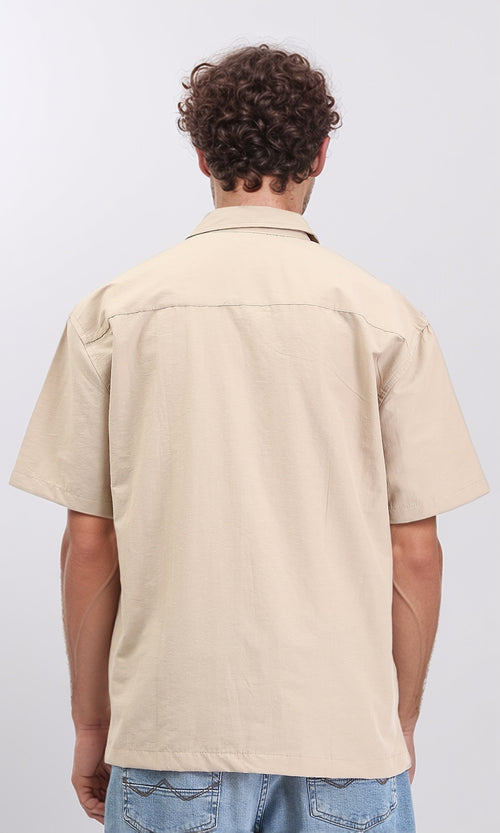R208157 - Elbow Sleeves Shirt with Front Pockets - Sand