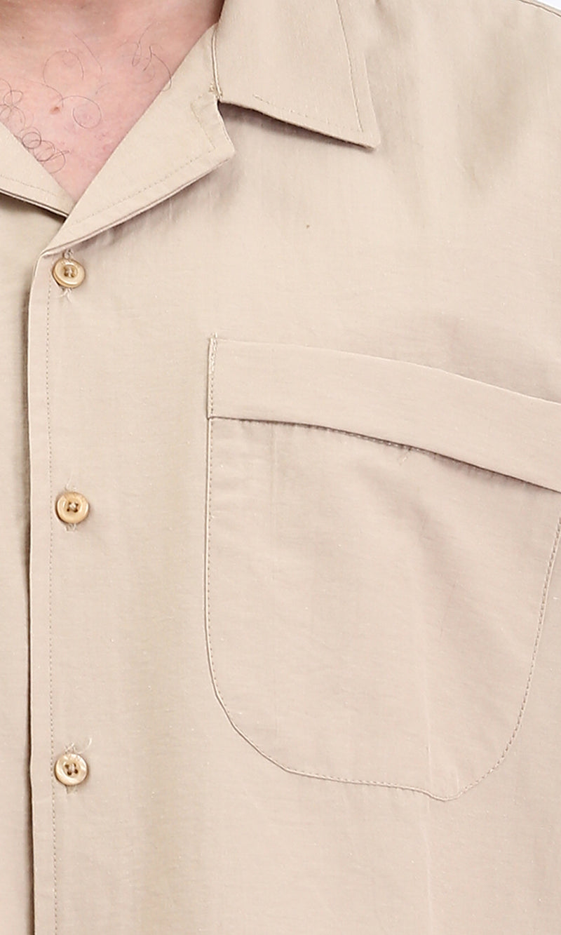 R208157 - Elbow Sleeves Shirt with Front Pockets - Sand