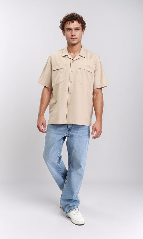R208157 - Elbow Sleeves Shirt with Front Pockets - Sand