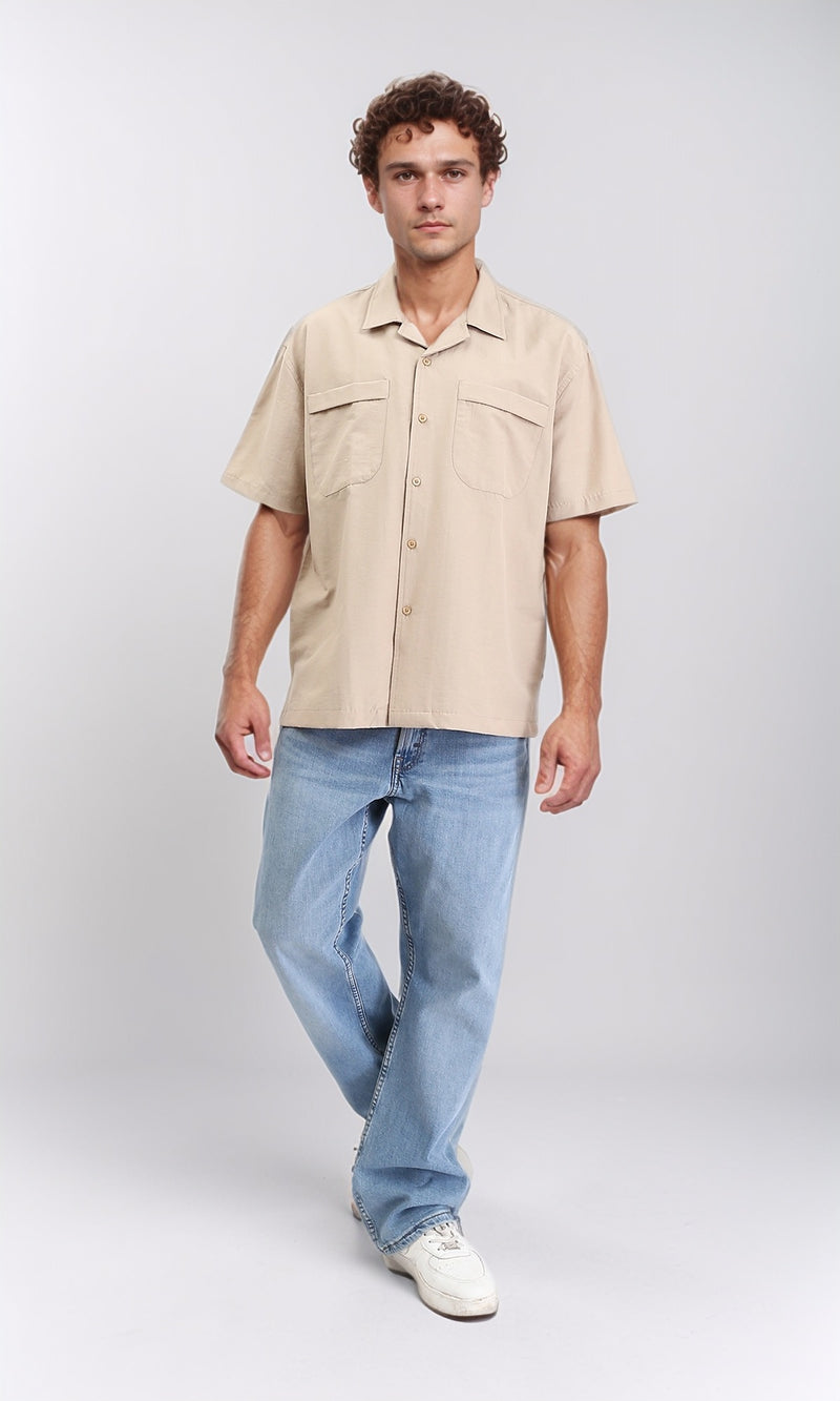 R208157 - Elbow Sleeves Shirt with Front Pockets - Sand