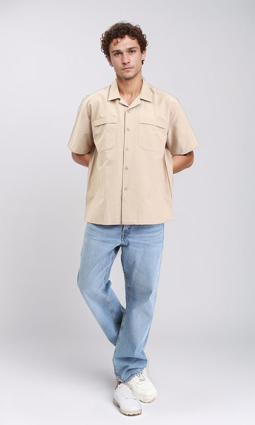 R208157 - Elbow Sleeves Shirt with Front Pockets - Sand