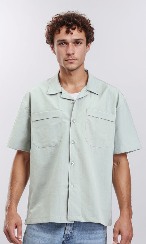 R208158 - Elbow Sleeves Shirt with Front Pockets - Mint