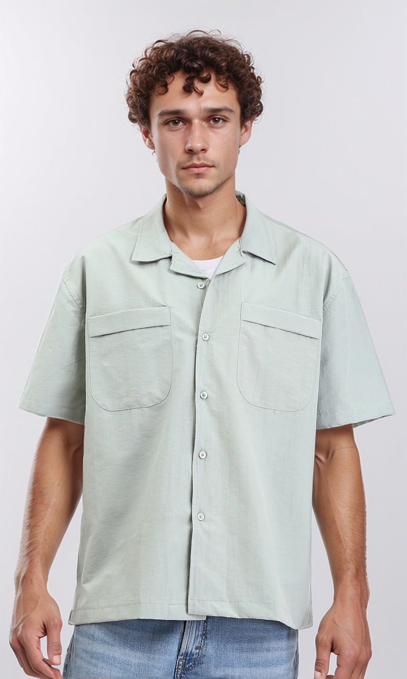 R208158 - Elbow Sleeves Shirt with Front Pockets - Mint