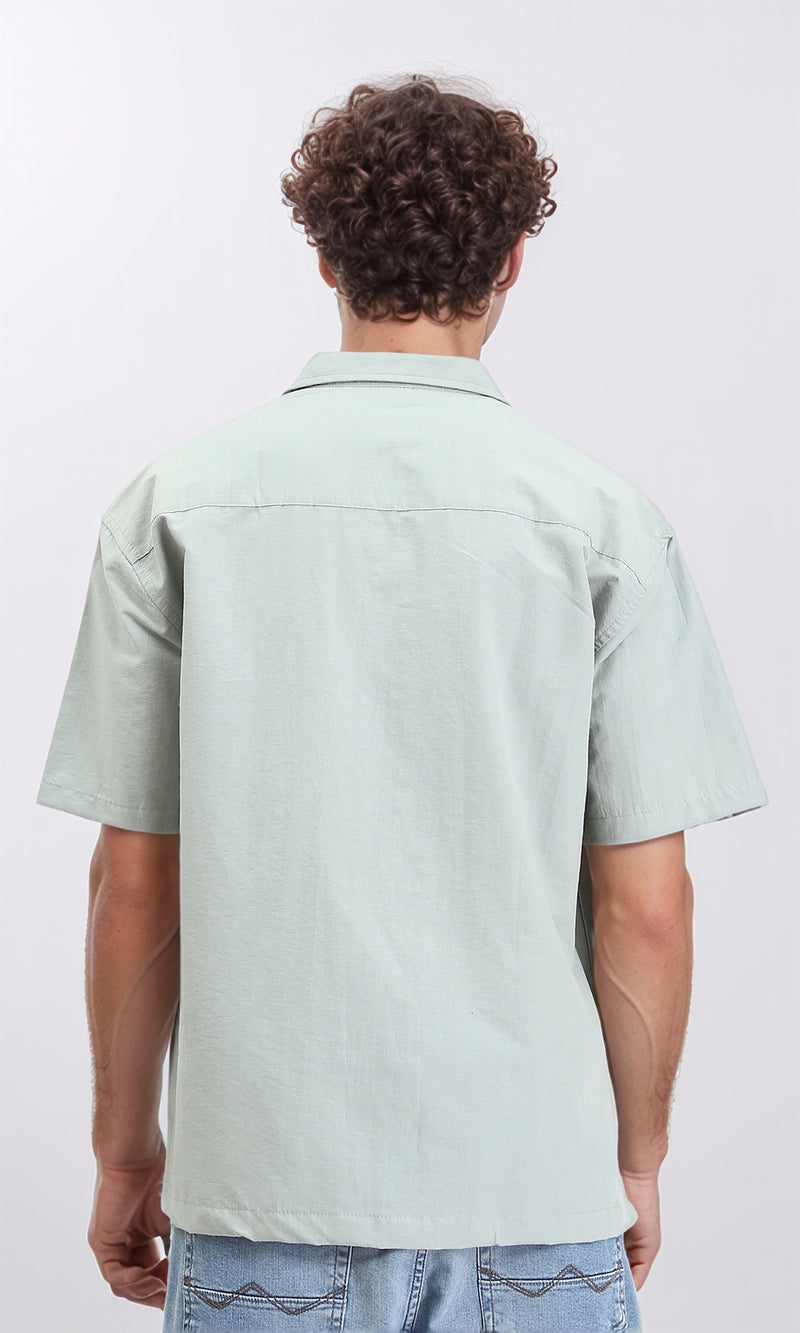 R208158 - Elbow Sleeves Shirt with Front Pockets - Mint