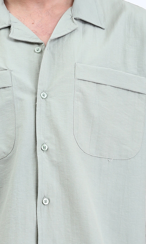 R208158 - Elbow Sleeves Shirt with Front Pockets - Mint